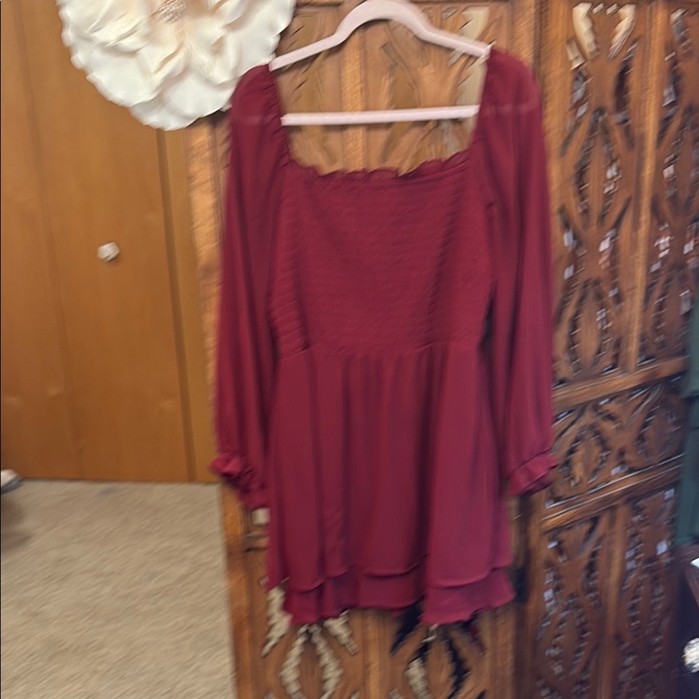 Lily Rose Burgundy Smocked Mini Dress - Picture 5 of 5